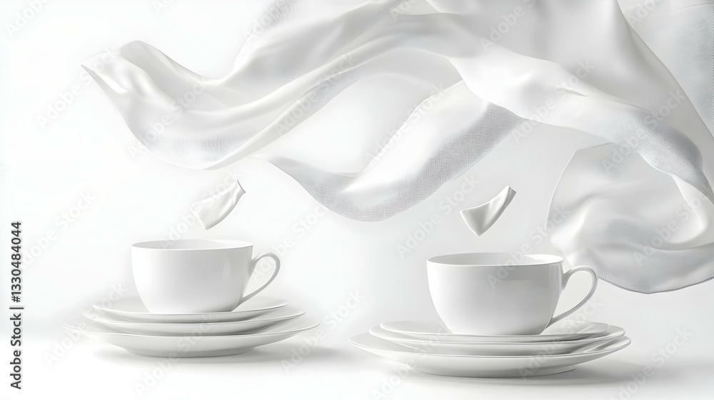 Obraz premium Set of clean tableware and napkin in flight