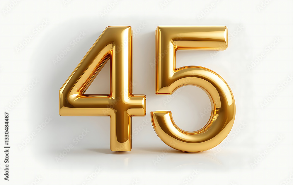 Number 45 gold 3d on white background for marketing, sales, discounts, promotions, financial, business, Anniversary, banner. 45 years anniversary golden number. gold 3d numeral isolated. 45 number 3d Number 45 gold 3d on white background for marketing, sales, discounts, promotions, financial, business, Anniversary, banner. 45 years anniversary golden number. gold 3d numeral isolated. 45 number 3d