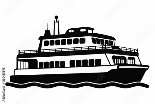 ferry line art silhouette vector illustration