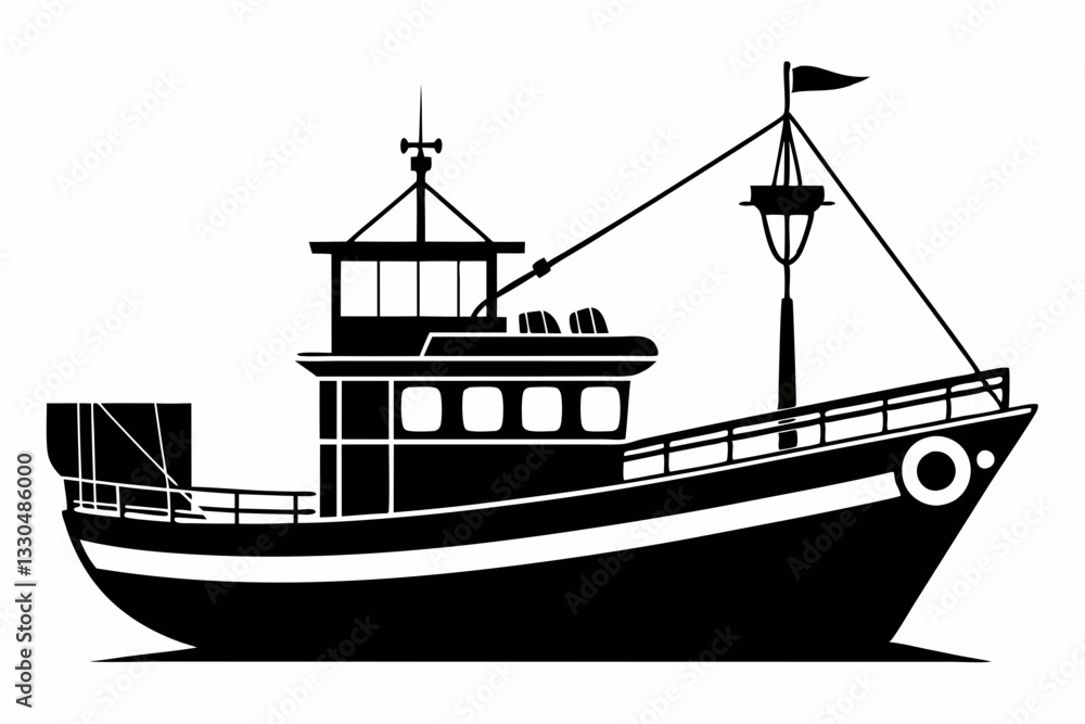 fishing boat line art silhouette vector illustration fishing boat line art silhouette vector illustration