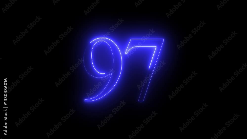 97 number text animation by blue color neon on black background. 97 number text animation by blue color neon on black background.