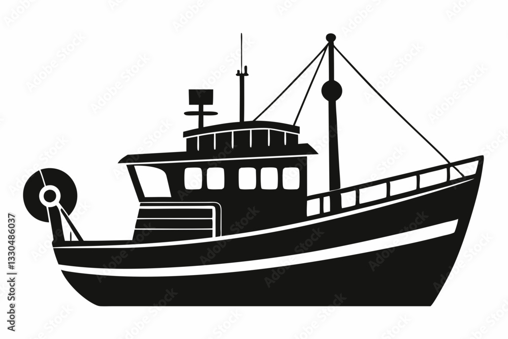 fishing boat line art silhouette vector illustration fishing boat line art silhouette vector illustration
