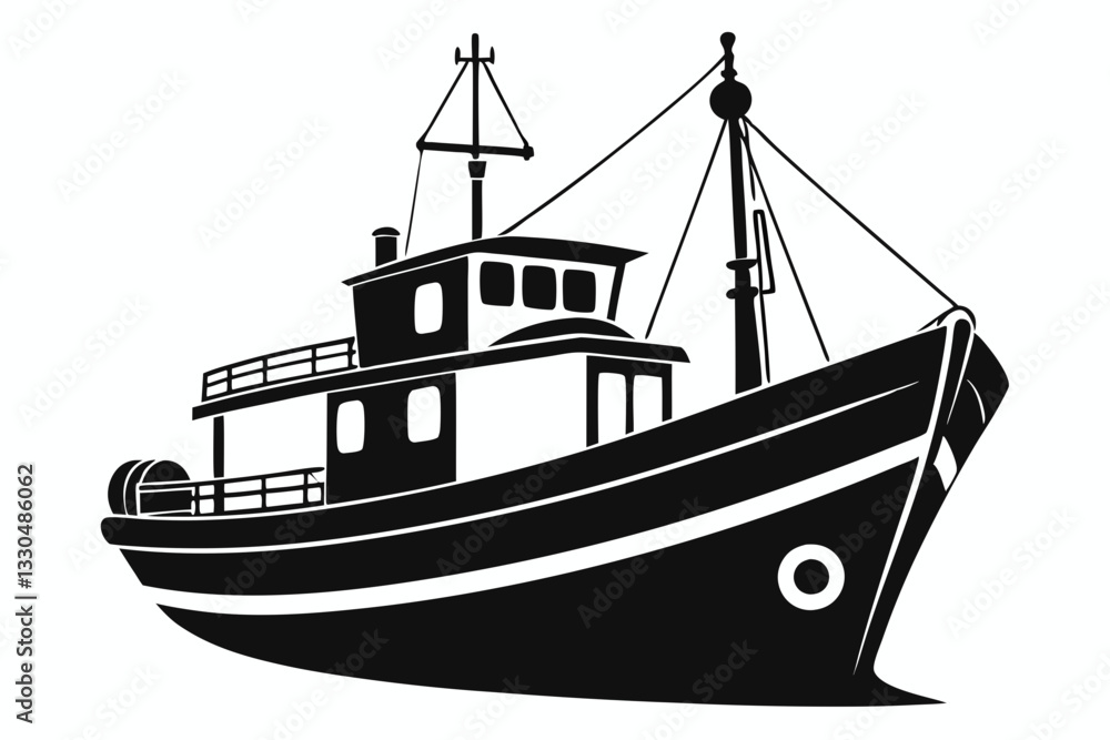 fishing boat line art silhouette vector illustration fishing boat line art silhouette vector illustration