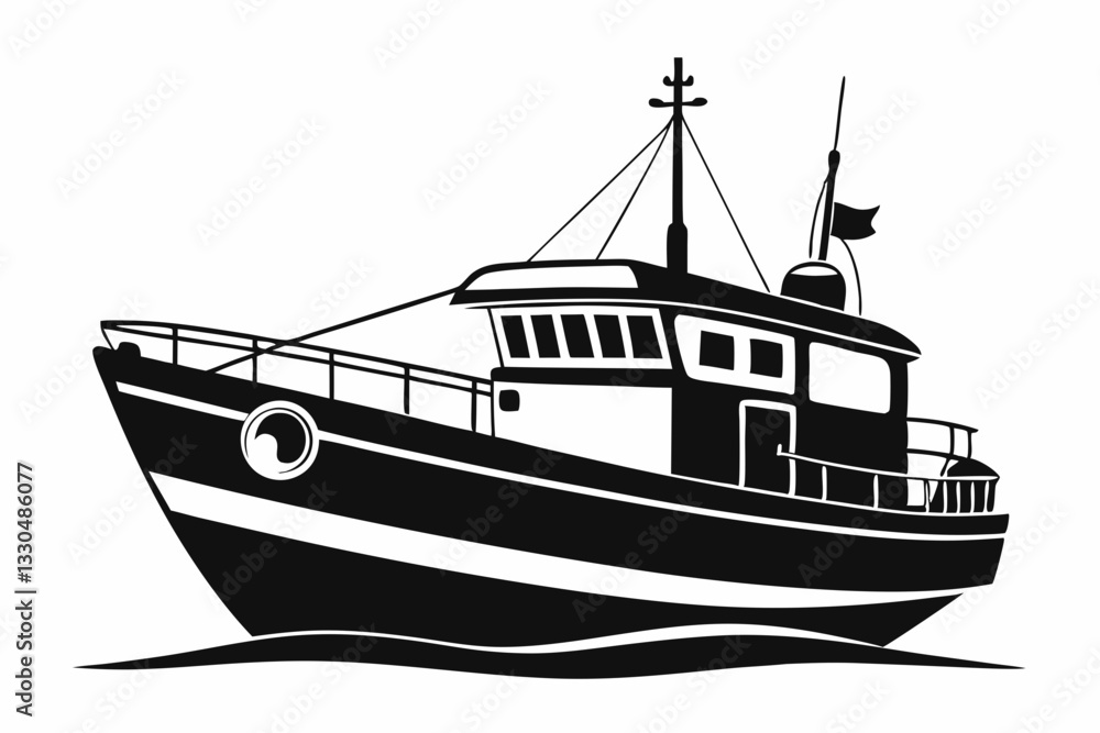 Fototapeta premium fishing boat line art silhouette vector illustration