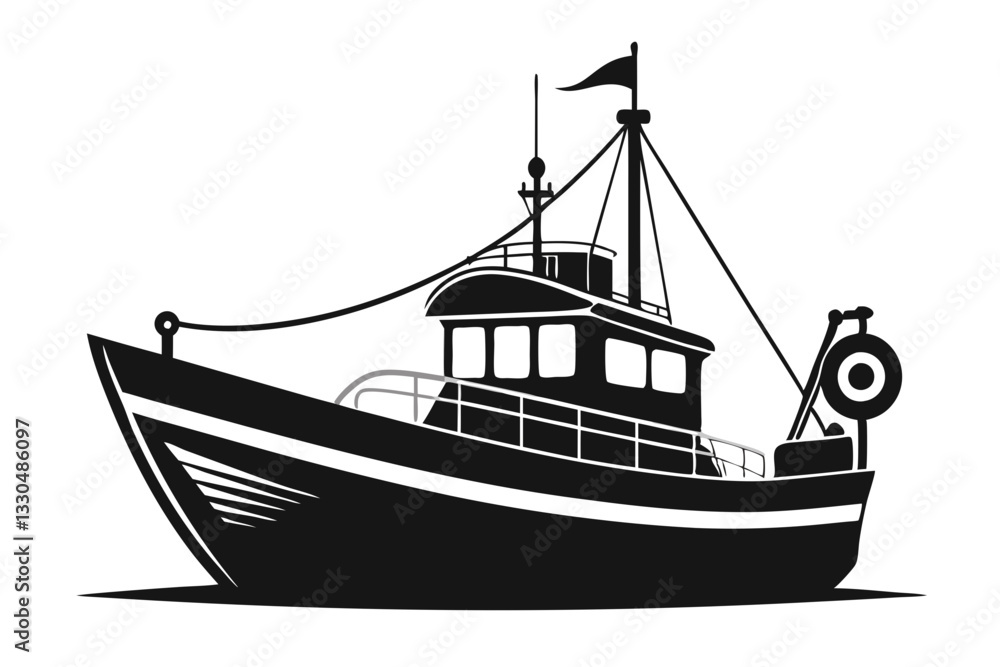 fishing boat line art silhouette vector illustration fishing boat line art silhouette vector illustration