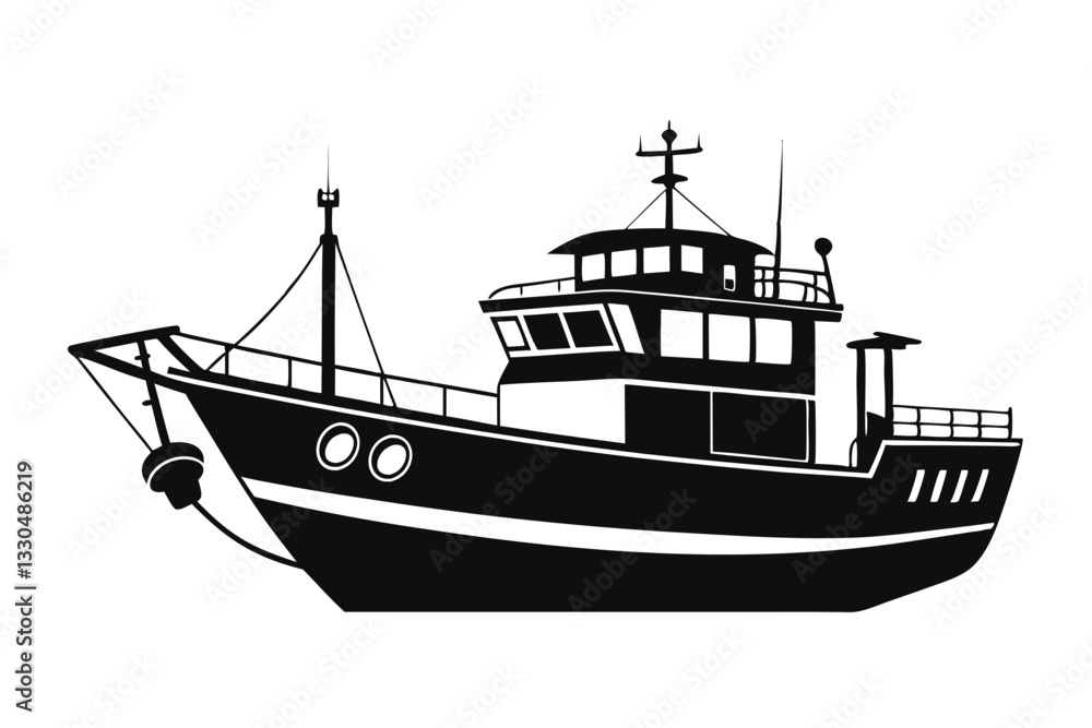 fishing boat line art silhouette vector illustration fishing boat line art silhouette vector illustration