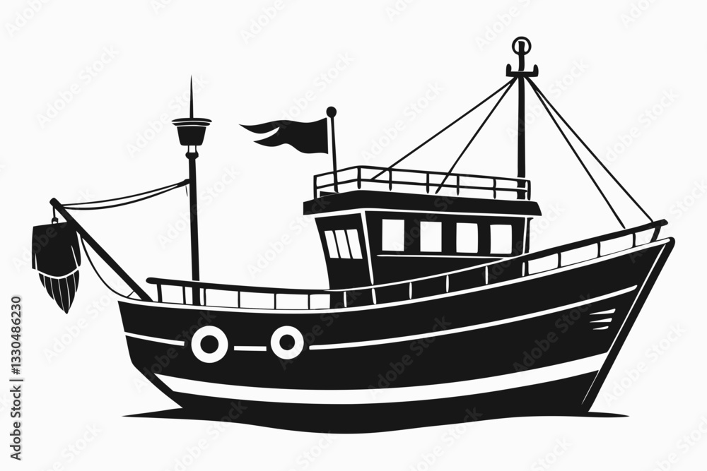 fishing boat line art silhouette vector illustration fishing boat line art silhouette vector illustration