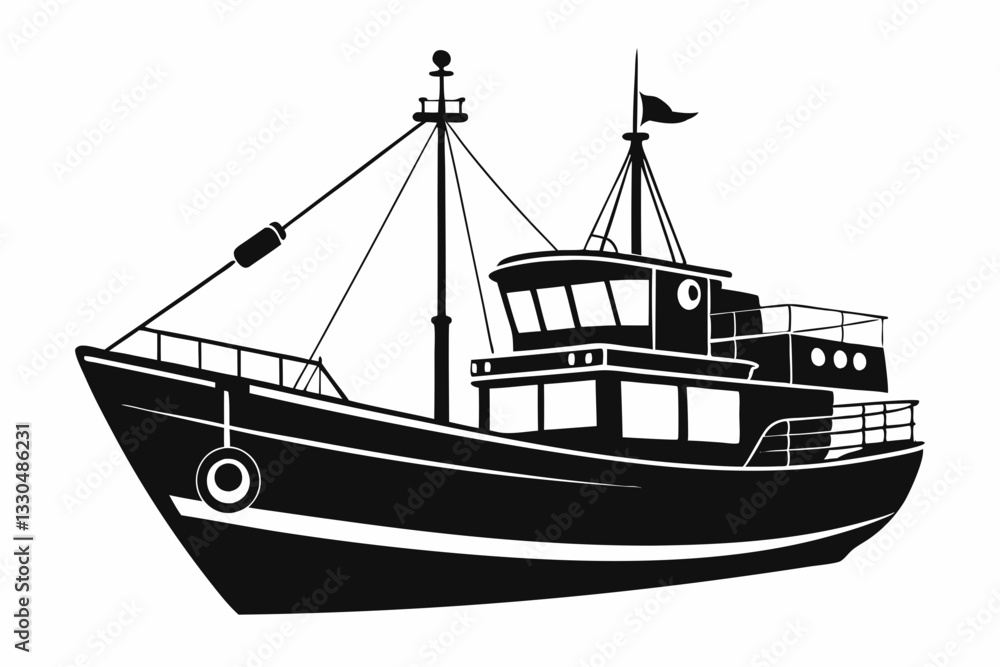 fishing boat line art silhouette vector illustration fishing boat line art silhouette vector illustration