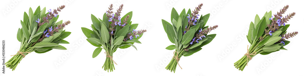 Obraz premium Fresh Common Sage Bunch on White, Cut Out Set