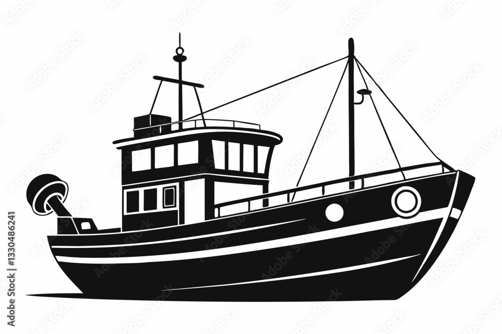 fishing boat line art silhouette vector illustration fishing boat line art silhouette vector illustration