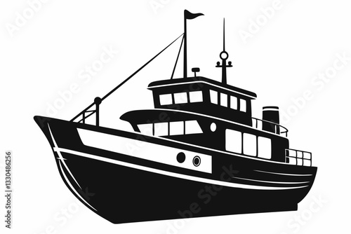 fishing boat line art silhouette vector illustration