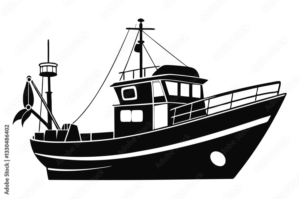 fishing boat line art silhouette vector illustration fishing boat line art silhouette vector illustration