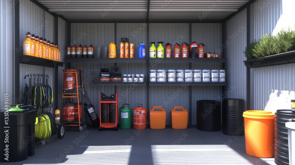 Fototapeta premium Organized Tools in Commercial Workshop with Bright Lighting