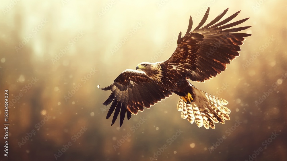 Obraz premium Eagle Soaring Through Forest in Soft Light Creating a Mystical Feeling