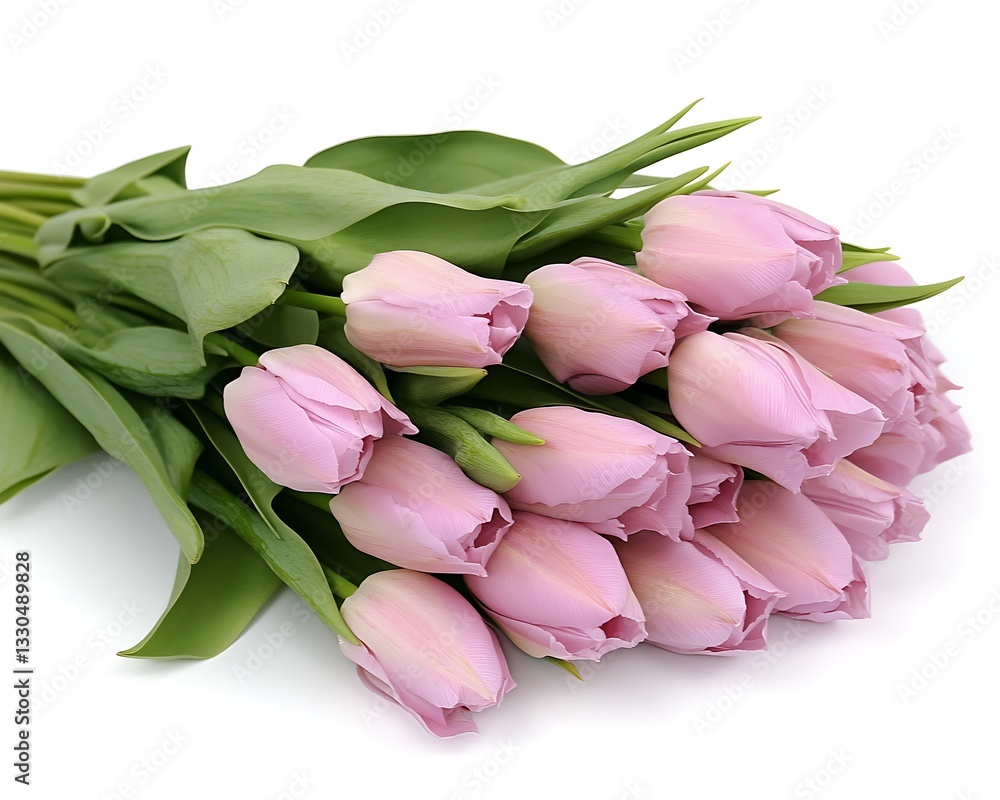 A beautiful bouquet of pale pink tulips on a white background A beautiful bouquet of pale pink tulips on a white background