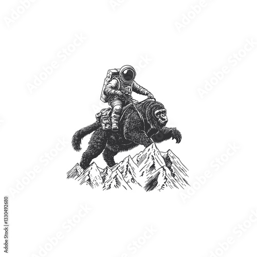 Astronaut riding mighty gorilla design vector template illustration