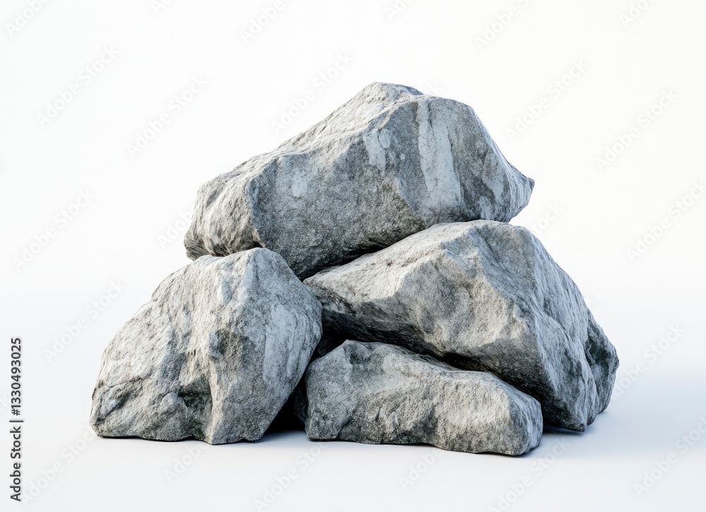 Pile of Gray Rocks on White Background Simple Still Life Setup Pile of Gray Rocks on White Background Simple Still Life Setup