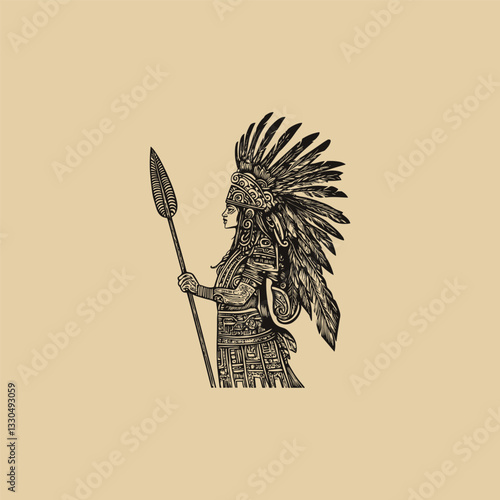 Aztec woman warrior design vector template illustration