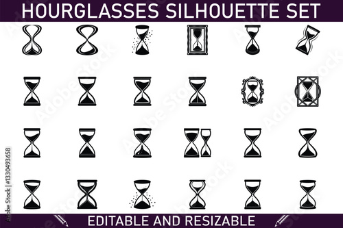 Hourglass Silhouettes Editable, Resizable Vector Icons Set