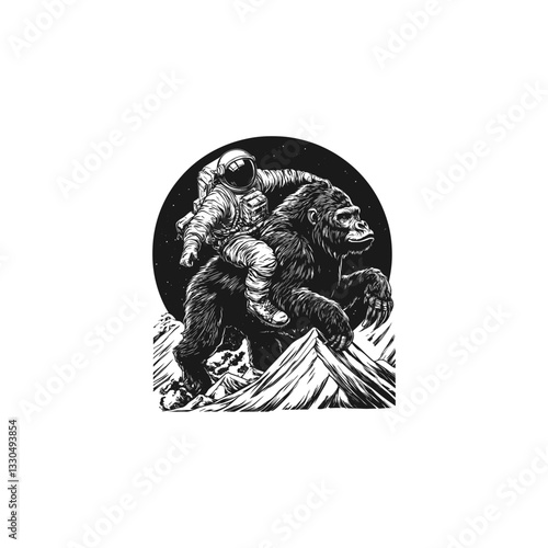 Astronaut riding mighty gorilla design vector template illustration