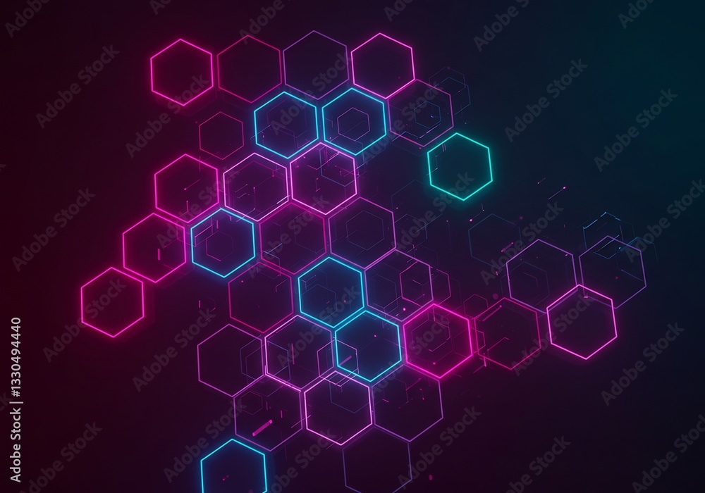 Glowing Hexagon Network Vivid Pink Blue Light. AI Generated Glowing Hexagon Network Vivid Pink Blue Light. AI Generated