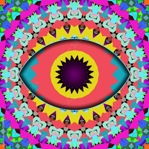 Mesmerizing kaleidoscopic mandala animation featuring trippy geometric patterns. Ideal for DJ sets, spiritual content, live streaming overlays, and festival visuals.