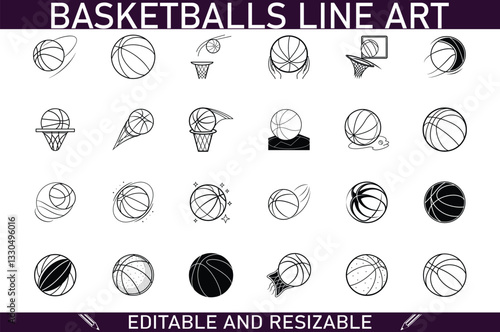 Editable Basketball Line Art Icons, Logos, Designs, Graphics, Hoops