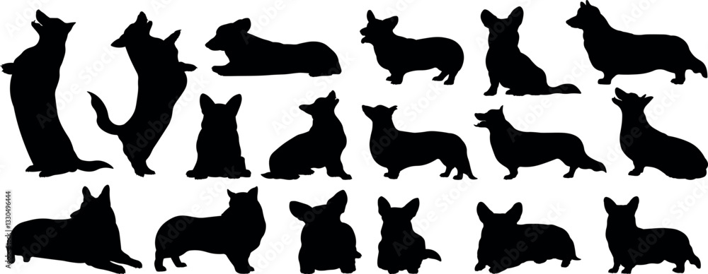 Corgi dog silhouette vector illustration set Corgi dog silhouette vector illustration set