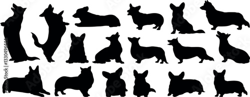 Corgi dog silhouette vector illustration set