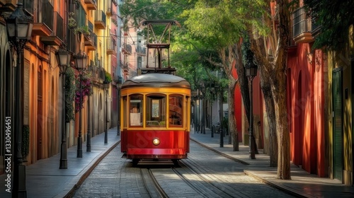 Wallpaper Mural Colorful urban street scene with a vintage tram Torontodigital.ca