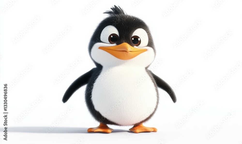 Obraz premium Adorable Cartoon Penguin Character on White Background