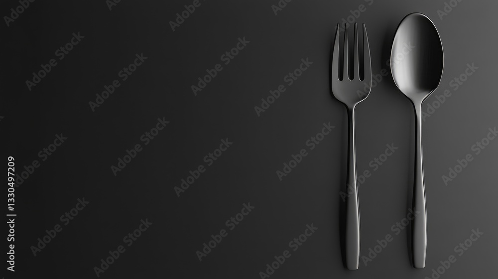 Fork and Spoon Dark Modern Flat Lay for Food Presentation Fork and Spoon Dark Modern Flat Lay for Food Presentation