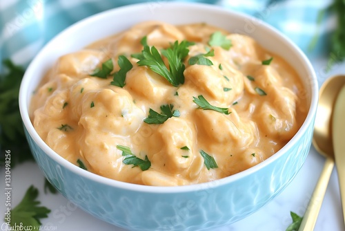 Wallpaper Mural Creamy dish of food served in a light blue bowl Torontodigital.ca