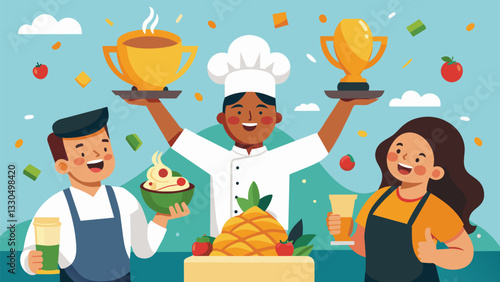 The excitement and anticipation of a cookoff competition with contestants showcasing their most innovative empanada fillings such as shrimp ceviche plantain and black bean and. Vector illustration