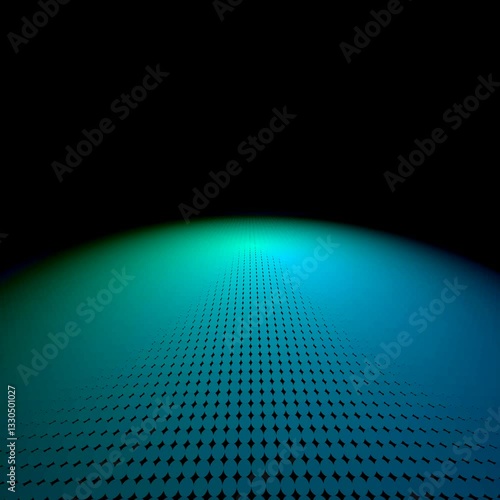 Teal abstract perspective zoom corporate technology video;  teal gradient surface with zoom perspective motion, moving from horizon focus into darkness. For corporate tech presentations, breakthroughs