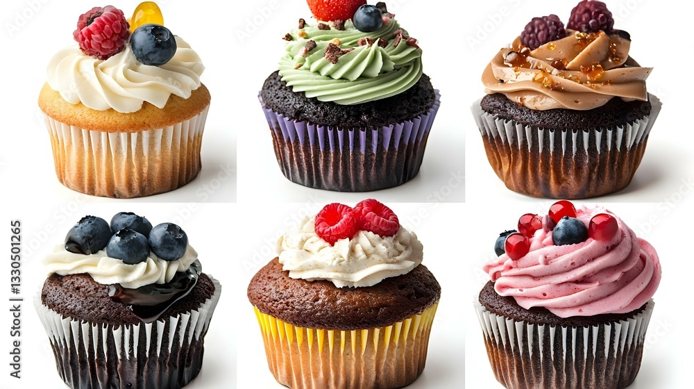 Set of different cupcakes isolated on white Set of different cupcakes isolated on white