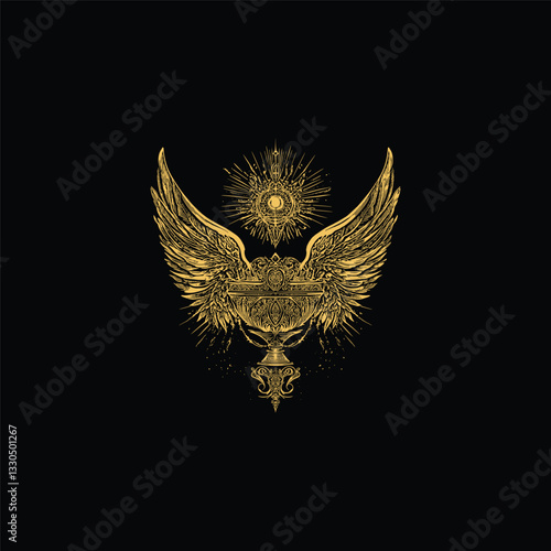 Winged holy grail design vector template illustration