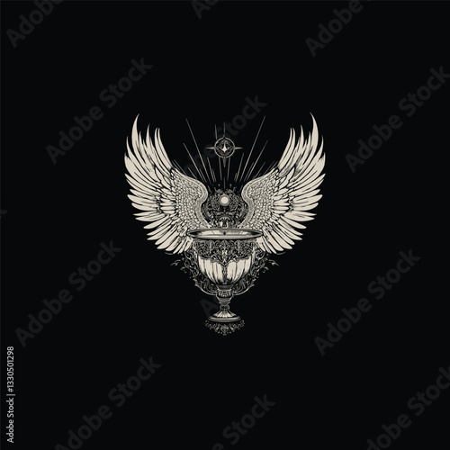 Winged holy grail design vector template illustration