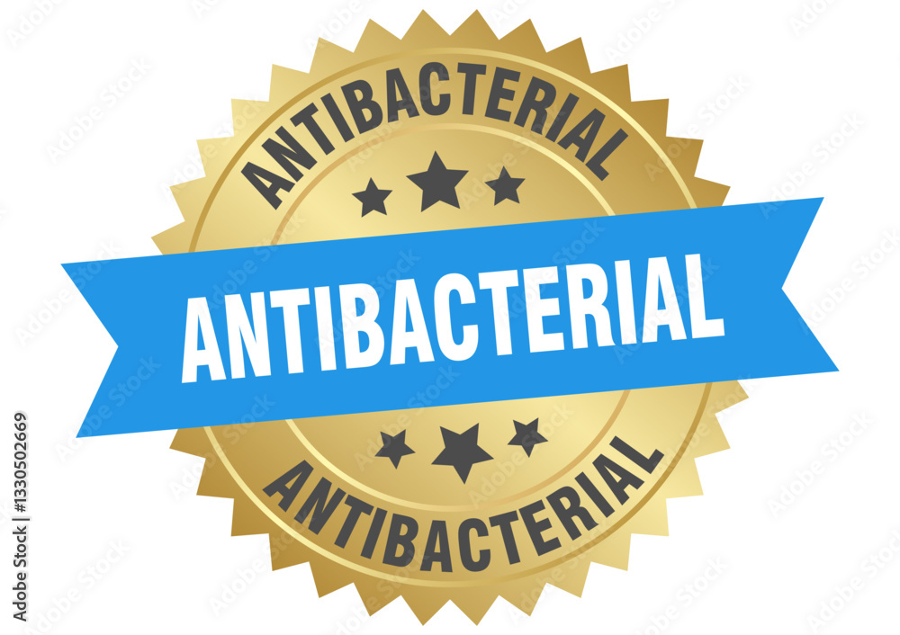 antibacterial. antibacterial round blue and gold label isolated on transparent background antibacterial. antibacterial round blue and gold label isolated on transparent background