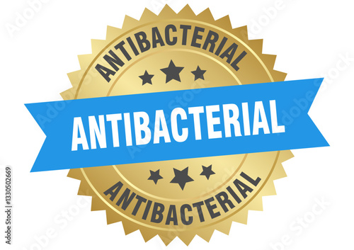 antibacterial. antibacterial round blue and gold label isolated on transparent background