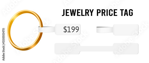 White price tag for jewelry. Pricing label, paper sticker. Self adhesive blank dumbbell jewelry stickers. Labels for bracelet, ring, necklace or earrings