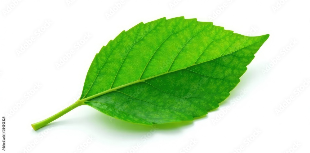 Fototapeta premium single leaf with veins and stem isolated on white background, greenery, simple