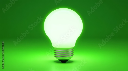 A green light bulb shows renewable energy reduces carbon emissions.  This promotes a sustainable environment, net-zero goals, and eco-friendly business practices for World Environment Day.
