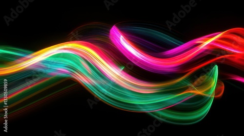 Neon color glowing lines background, high-speed light trails effect. Futuristic dynamic motion technology.