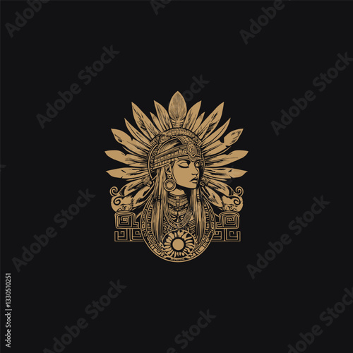 Beauty queen aztec design vector template illustration