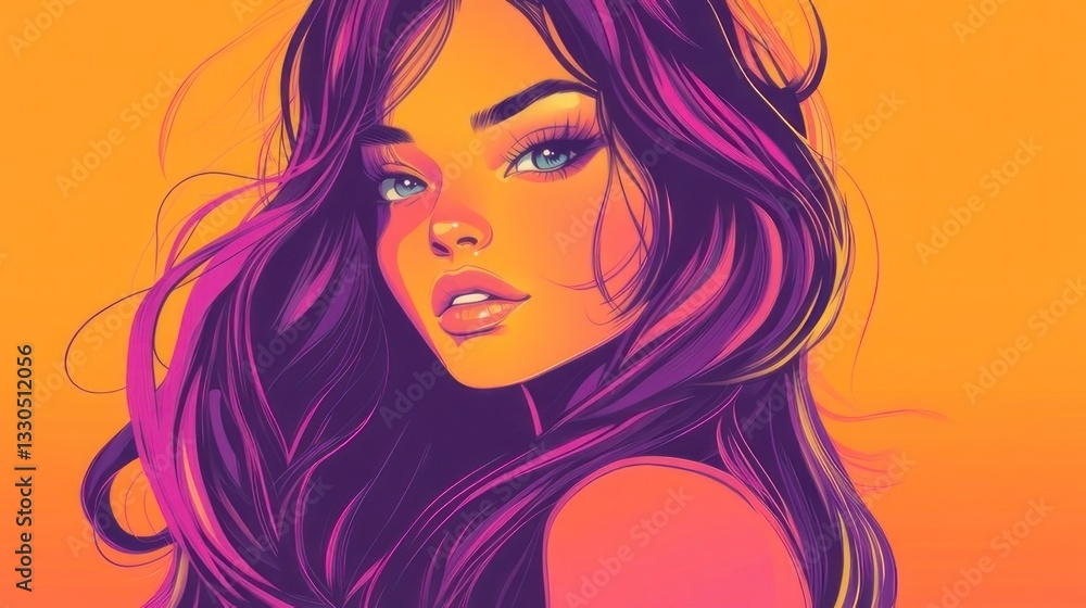 A vibrant portrait of a woman with expressive eyes and flowing hair A vibrant portrait of a woman with expressive eyes and flowing hair