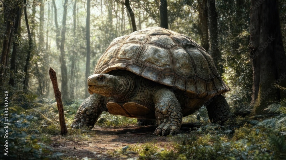 Fototapeta premium Giant tortoise in a lush forest