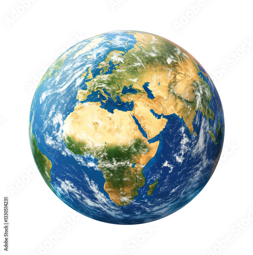 Globe with blue oceans and continents isolated on on transparent background.
