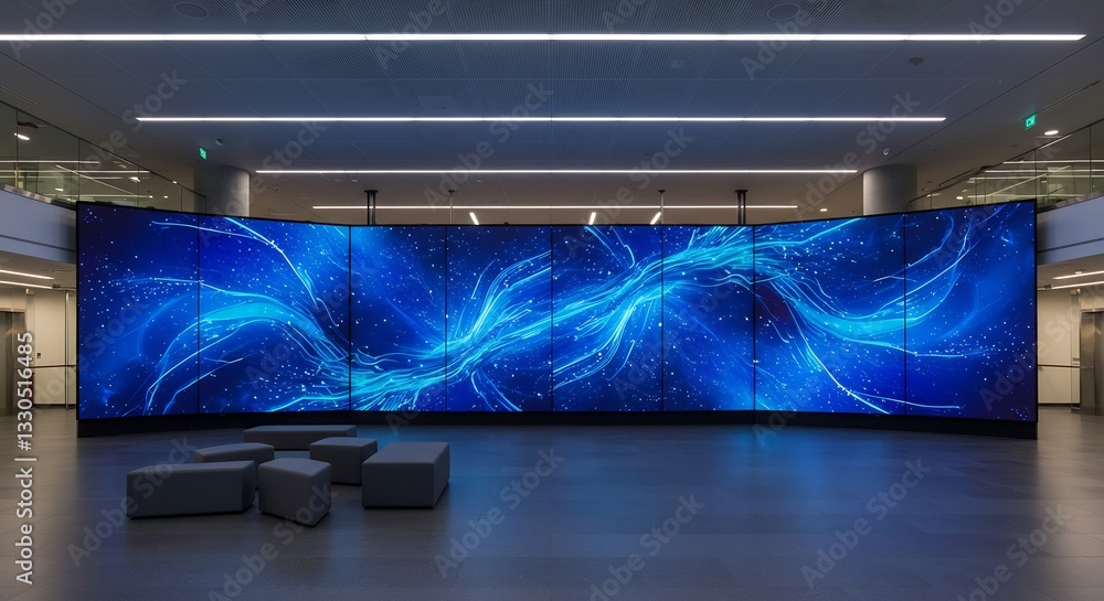Obraz premium 青白い光輝く巨大スクリーン 躍動感あふれる抽象画