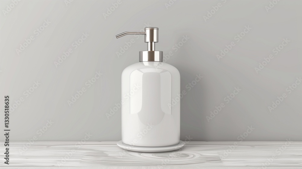 A realistic image of a white porcelain soap dispenser with a silver pump 8K A realistic image of a white porcelain soap dispenser with a silver pump 8K